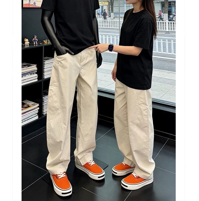 Oblique cut quick-drying overalls men's 2026 summer thin high street scimitar straight casual pants