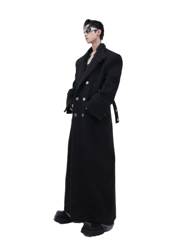 

Mauroicardi Autumn Winter Extra Long Warm Thick Windproof Black Wool Blends Coat Men Shoulder Pads Luxury Woolen Overcoat 2025