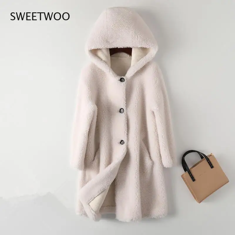 

Women Winter New Lamb Fur Coat Female Korean Hooded Granule Sheep Shearing Jacket Loose Mid-Length Warm Outerwear Ladies 2022