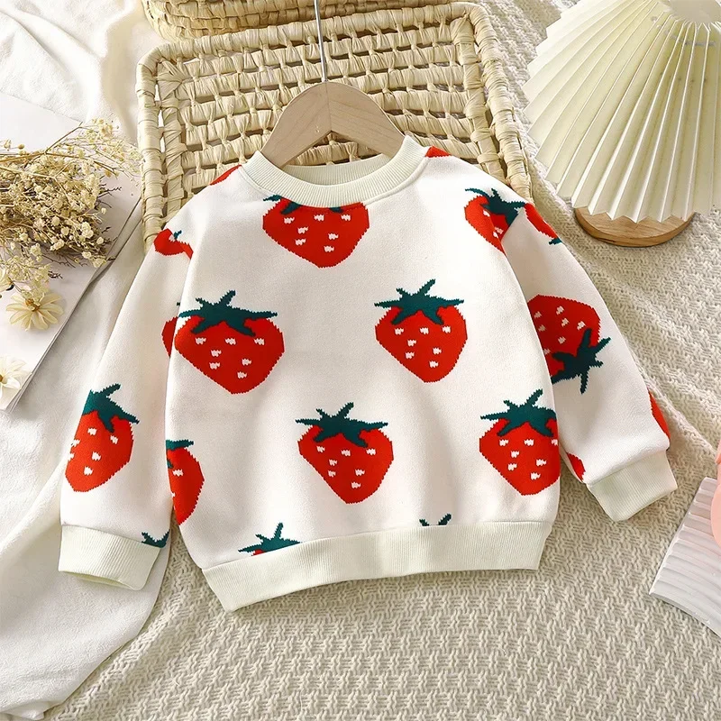 Autumn Winter Plush Velvet T-shirt for Kids Thicken Warm Printed Sweatshirts Casual Children Pullover Outwear Christmas Gifts