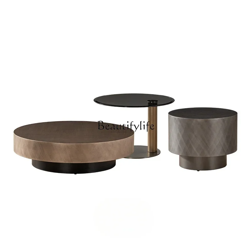 

ls 18Italian minimalist modern light luxury round combination coffee table living room metal paint tempered glass coffee table