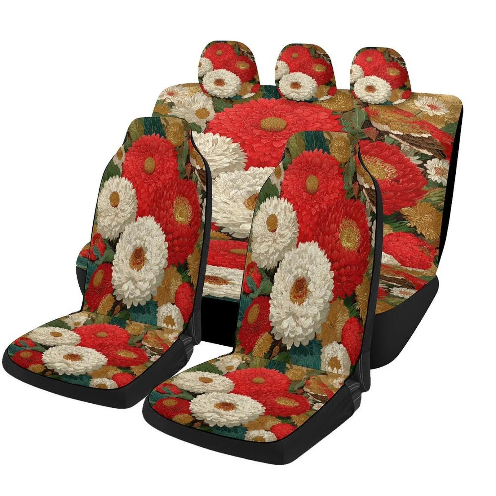 

Floral Bouquet Designed Car Seat Cover Set For Most Cars, Trendy Novelty High-quality Car Seat Protector Covers Full Set, Car Se