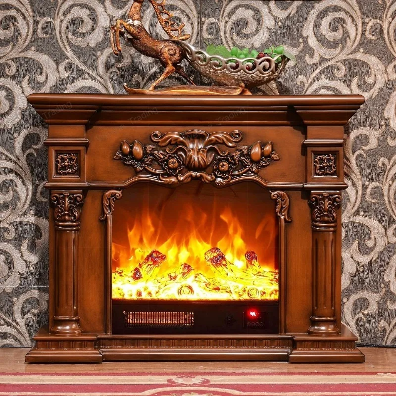 

Living room simulation flame solid wood fireplace TV cabinet electronic heater fireplace rack