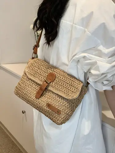 Nuevo bolso de paja a la moda para mujer, bolso de hombro tipo bandolera informal para vacaciones a la moda, bolso de paja versátil y elegante para mujer