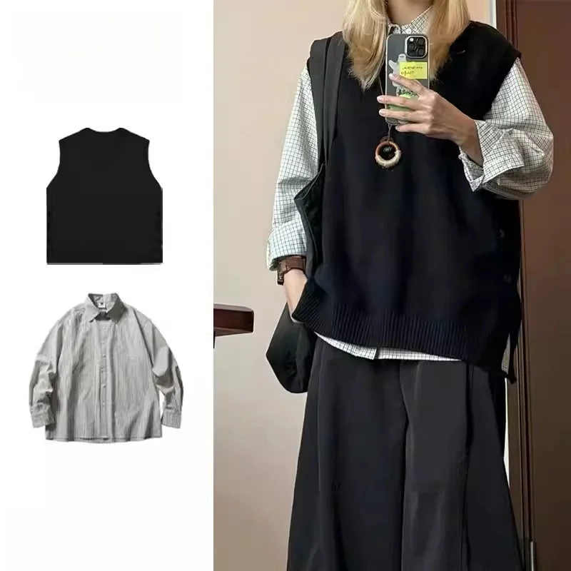 

Men's Casual V-ne Svel Vest Autumn Winter Pure Color College Sle Set Polyester Fiber Long Sve Long Pants