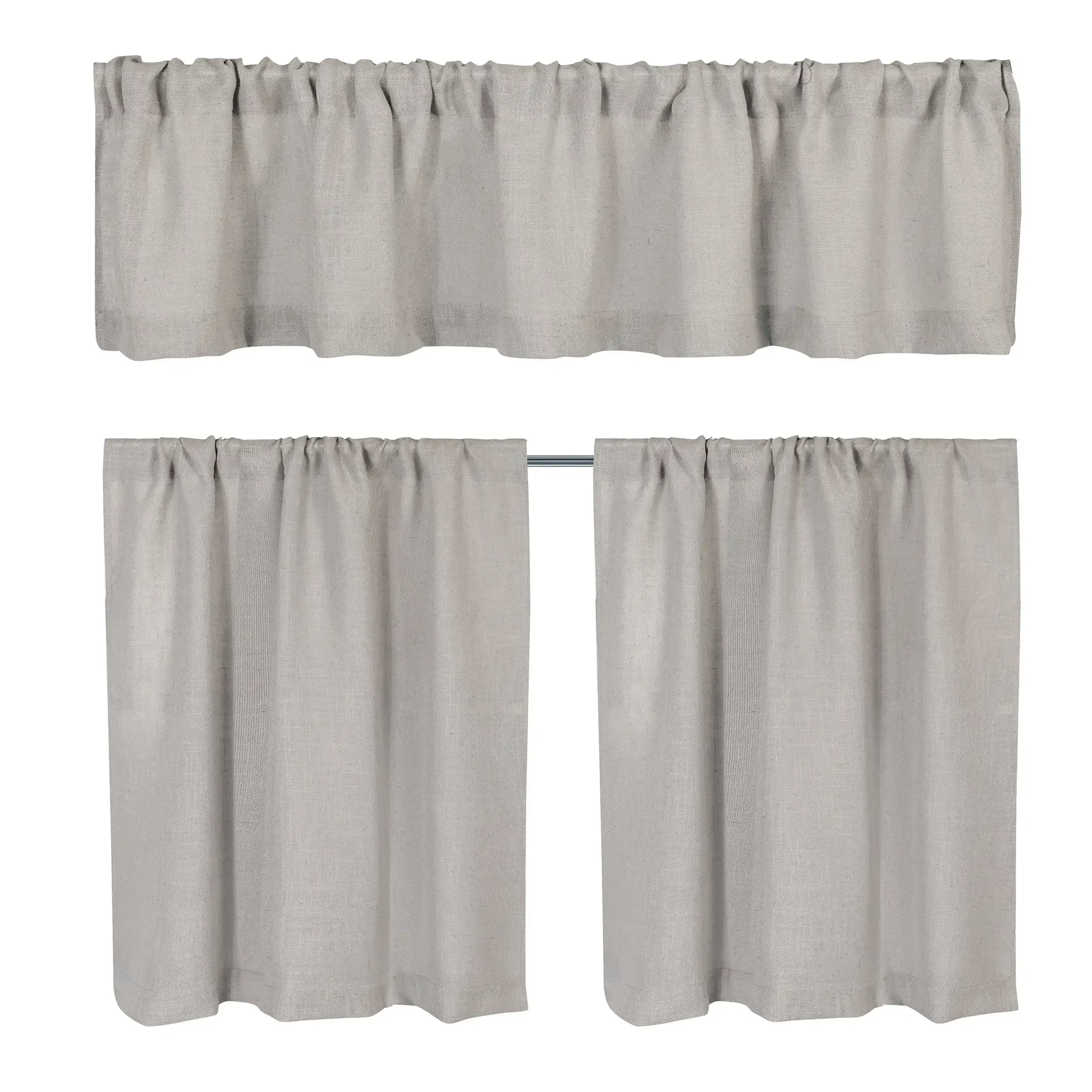 Linen Blend Light Filtering Rod Pocket Kitchen Curtain Tiers and Valance, Set of 3