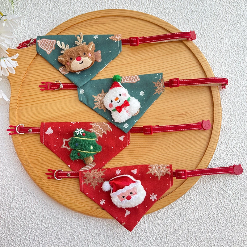 Modisches Weihnachts-Halstuch für Haustiere, verstellbares dreieckiges Halstuch, Speicheltuch für Hunde und Katzen, Halstuch mit Ring, Zubehör – Detail 2