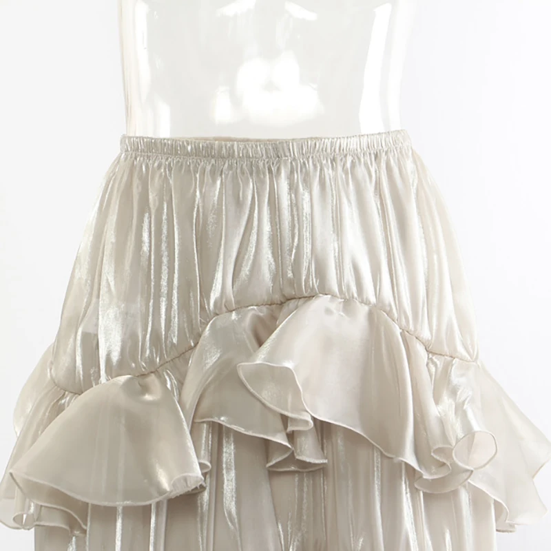 JUNLINNA Damska Spódnica na Imprezę Świąteczną Jednolity Kolor Asymetryczne Falbany Pół Sukienka Elastyczna Talia