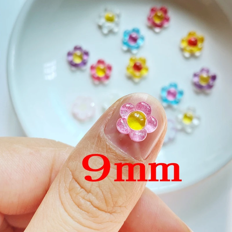 50Pcs New Cute Mini 9mm Floret Resin Figurine Crafts Flatback Cabochon Ornament Jewelry Making Hairwear Accessories