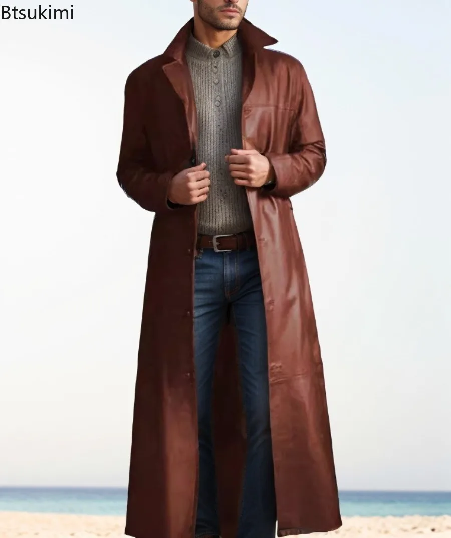 New Spring Autumn Men's Trend Solid Leather Jackets Extended PU Leather Coats Slim Korean Streetwear Men Moto Biker Punk Jackets