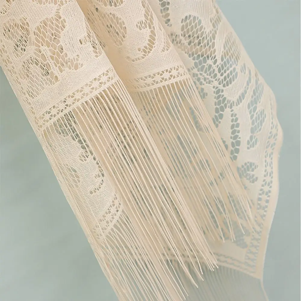 Vintage Elegant ผู้หญิงผ้าคลุมไหล่ดอกไม้ Hollow พู่ผ้าพันคอบางเย็บปักถักร้อย Fringes Wraps ฤดูใบไม้ผลิฤดูร้อน