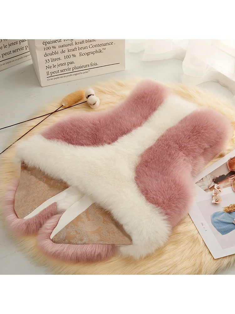 French Cute Girl Winter Fluffy Soft Sleeveless Faux Fur Pink White Patchwork Sweet Fresh Smooth Comfortable Minimalist Outerwear