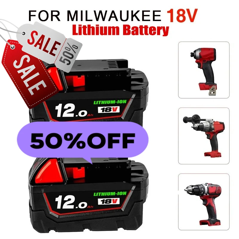 

Аккумулятор 12.0 Ач для Milwaukee M18 M18B6 18В XC, литий-ионный, 12000 мАч, 48-11-1860, с зарядным устройством, перезаряжаемый