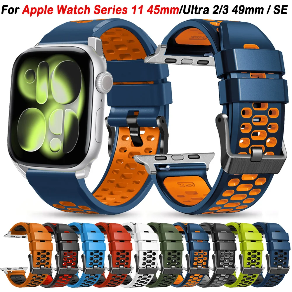 

Breathable Silicone Strap For Apple Watch Ultra 2 3 49mm Bracelet Wristband For Apple Watch Series 11 10 9 8 7 SE 6 45mm 44mm 42