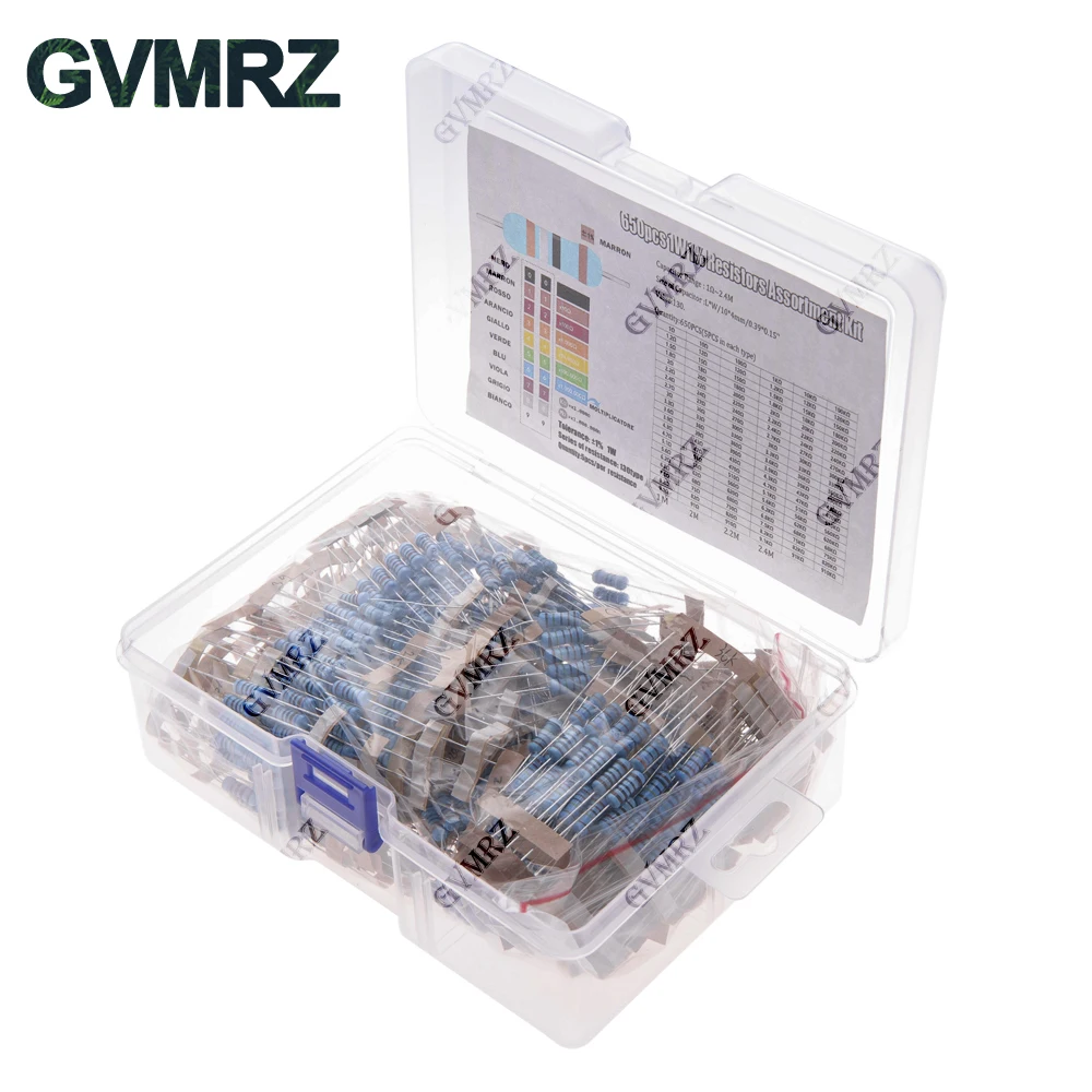 1/4 واط 1/8 واط 1/2 واط 1 واط 2 واط طقم مقاوم من غشاء معدني 130 قيم 0.125 واط 0.25 واط 0.5 واط 1% تشكيلة المقاومة مجموعة متنوعة صندوق