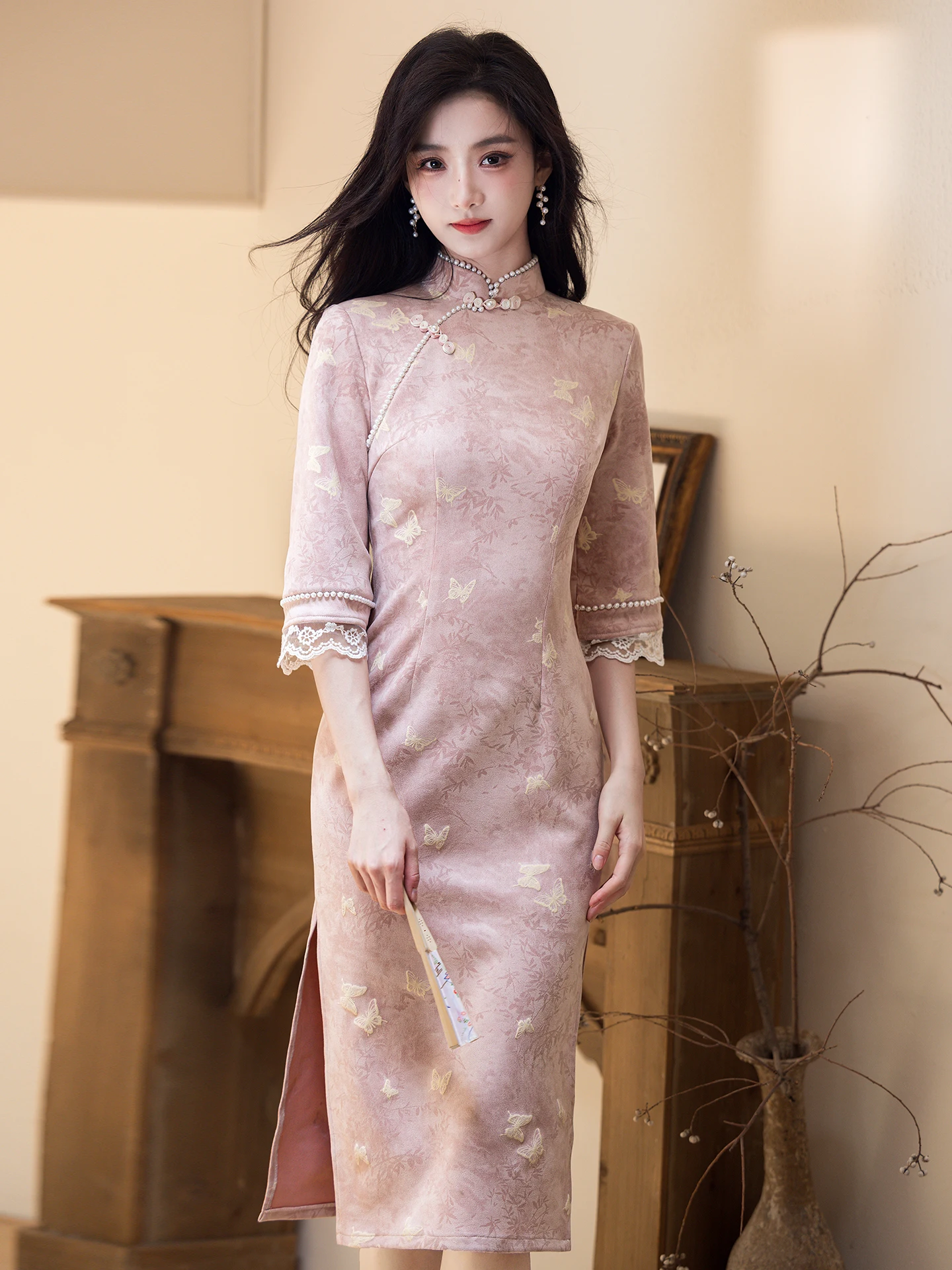 nuovo-trend-nazionale-cinese-abito-midi-rosa-a-maniche-corte-per-donna-taglie-forti-per-uso-quotidiano-primavera-autunno