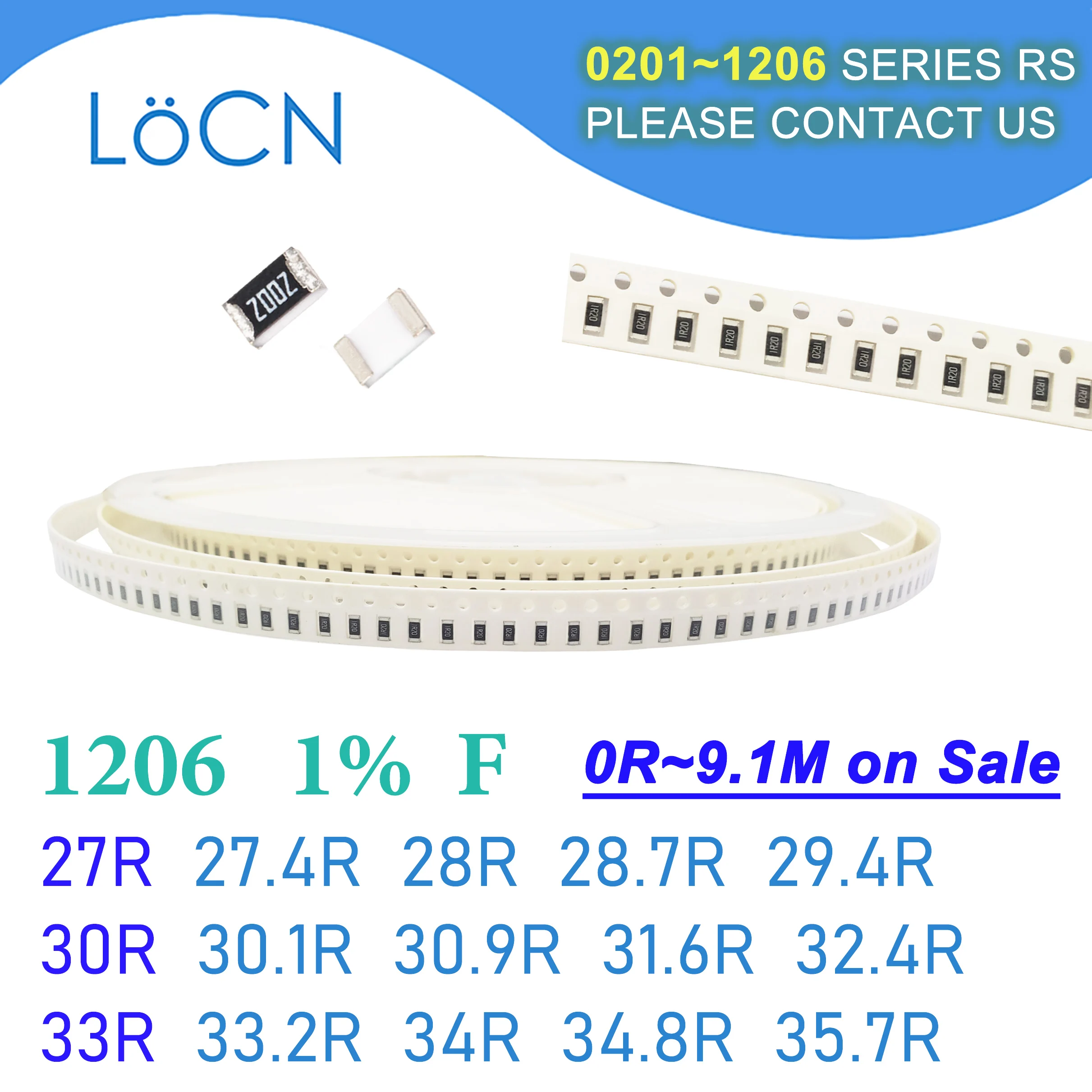 1206 1% F 5000 Uds SMD 27R 27.4R 28R 28.7R 29.4R 30R 30.1R 30.9R 31.6R 32.4R 33R 33.2R 34R 34.8R 35.7R 3216 resistencia OHM