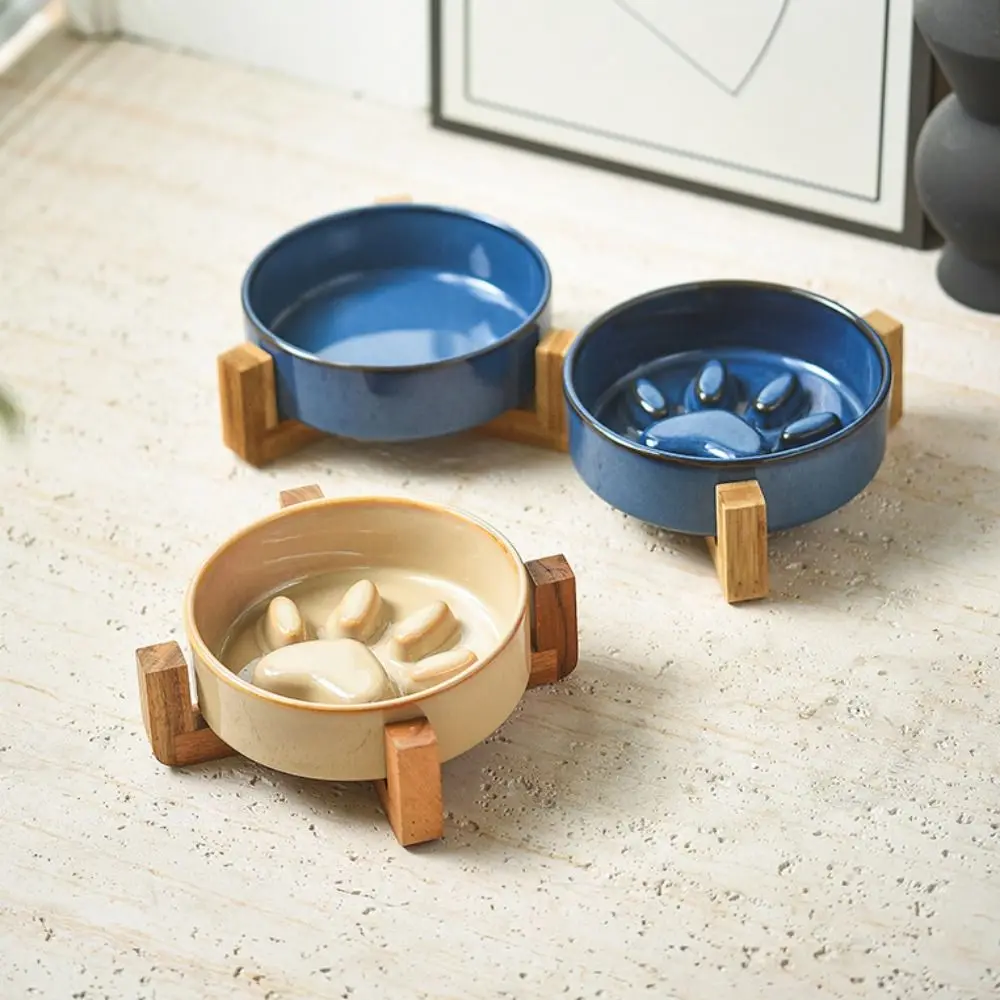 

Cute Japanese Style Pet Ceramic Bowl Cat Paw Anti Rollover Cat Slow Food Bowl Anti Choke Round Pet Water Bowl For Dogs and Cats