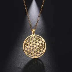 Skyrim Chakra Flower of Life Necklaces Women Sacred Mandala Stainless Steel Chain Necklace Amulet Geometric Jewelry Gift