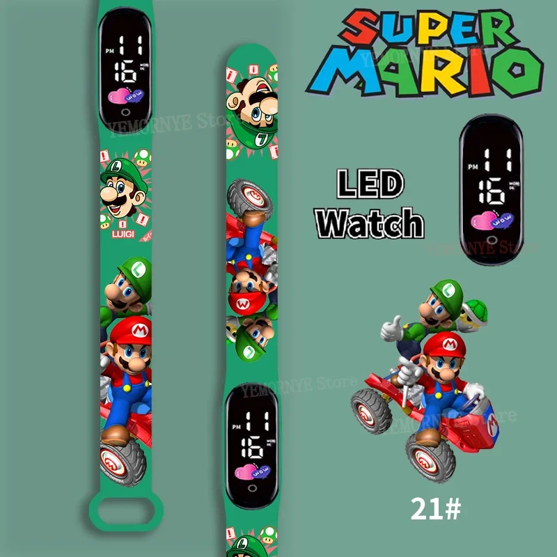 

Mario Bros Children's Watches Action Figures Luigi Princess Peach Yoshi Bowser kids Sport Wristband Waterproof Digital Watch Toy