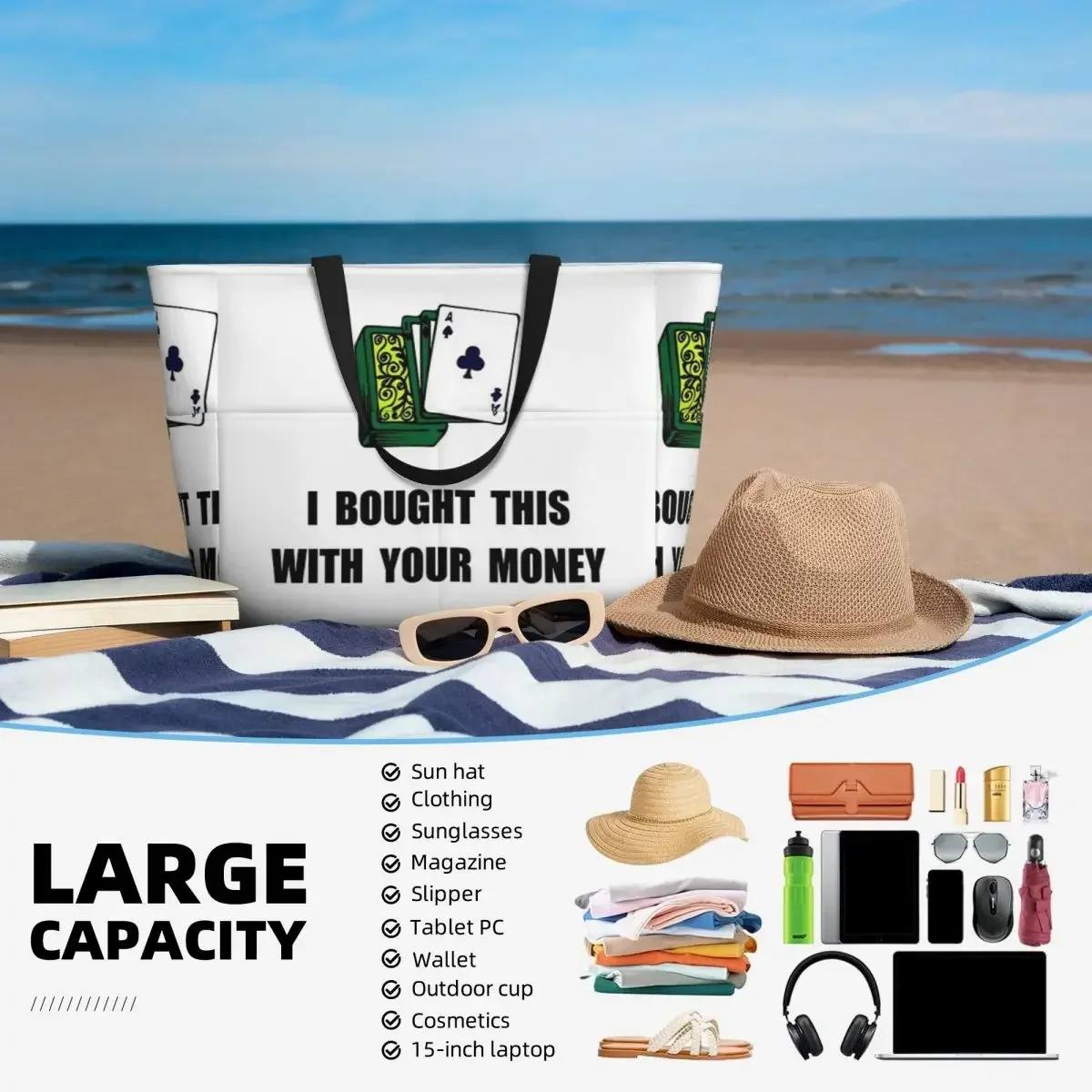 Gamble Your Money Beach Travel Bag, Tote Bag Popular Shopping Out Birthday Gift Multi-Style Pattern