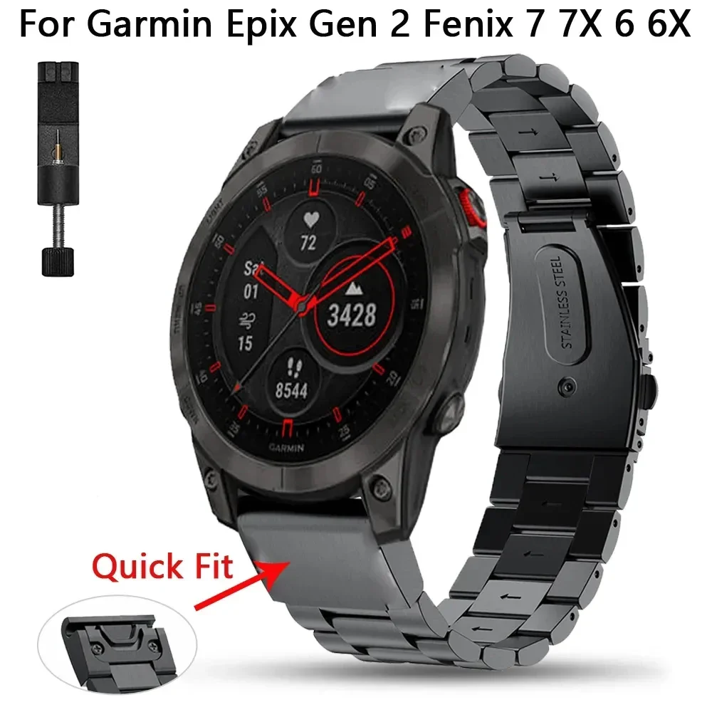 Quick Fit  22mm 26mm Stainless Stee Strap For Garmin Watch Fenix 7X 7 Solar 6x Pro/Fenix 6 Pro /Fenix 6 Sapphire /Forerunner 935