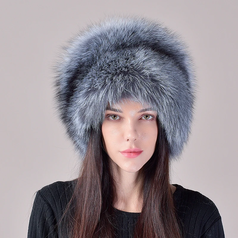 2024 New Style Natural Fox Fur Russian Hat Ushanka Women Winter Warm Fluffy Popular Style Female Tail Cap Fashion Real Fur Hats