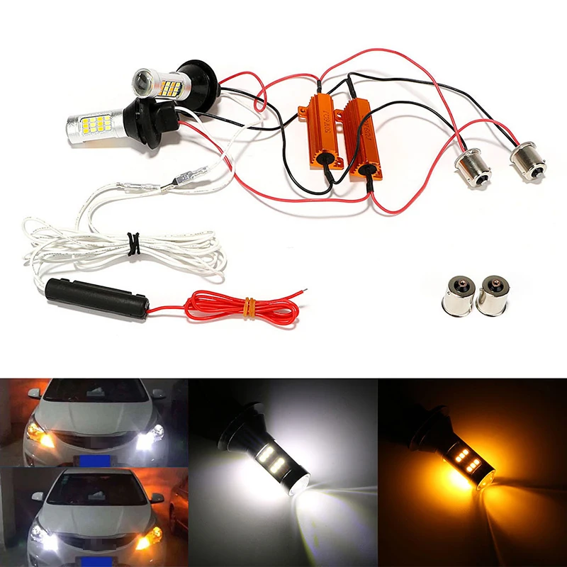 2 In 1 42 Led T20 7440 White Turn To Amber Signal Light W21W Led BA15S BAU15S Auto Led Drl Daytime Running Lights with Turn 12v