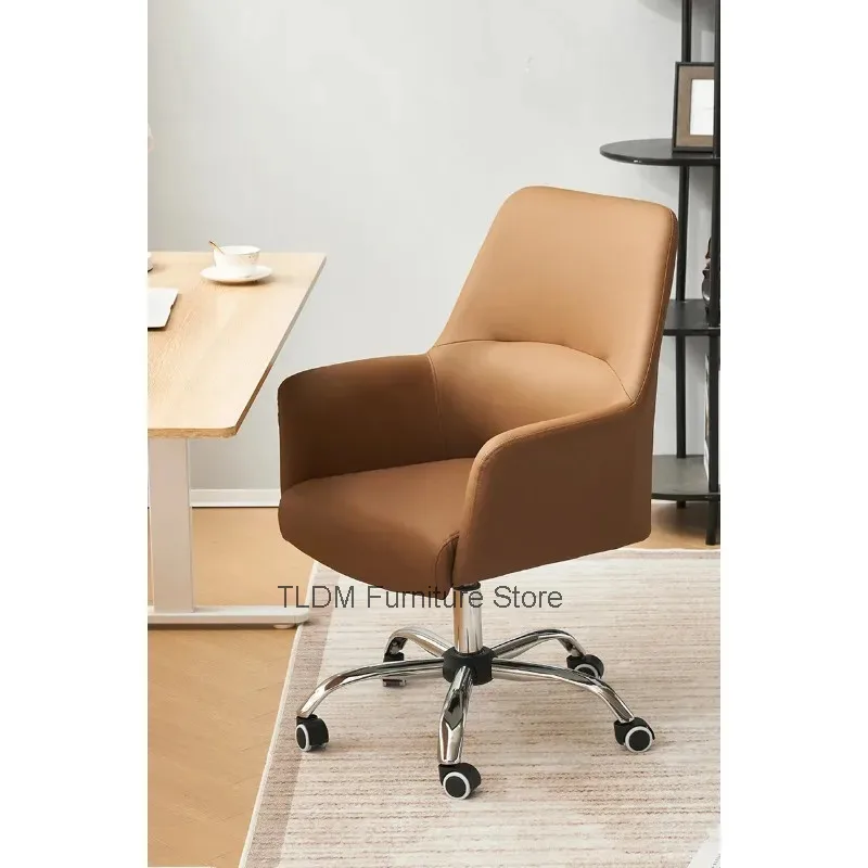 Modern Upholstered Leather Swivel Office Chair Integrated Armrest Chrome Caster Base Adjustable Desk Chair For Home Study Makeup