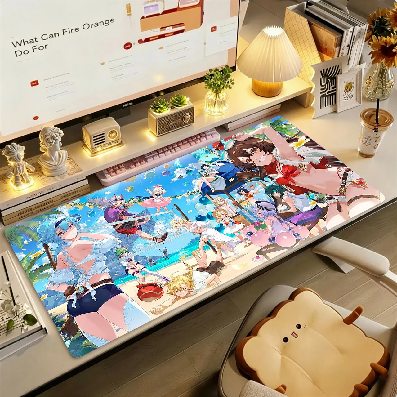 Gaming Mouse Pad,Desk Mat,Large Size,Anti-slip,Stitched Edges,Soft Rubber,Summer Beach Multi Anime Girls Office Deskpad