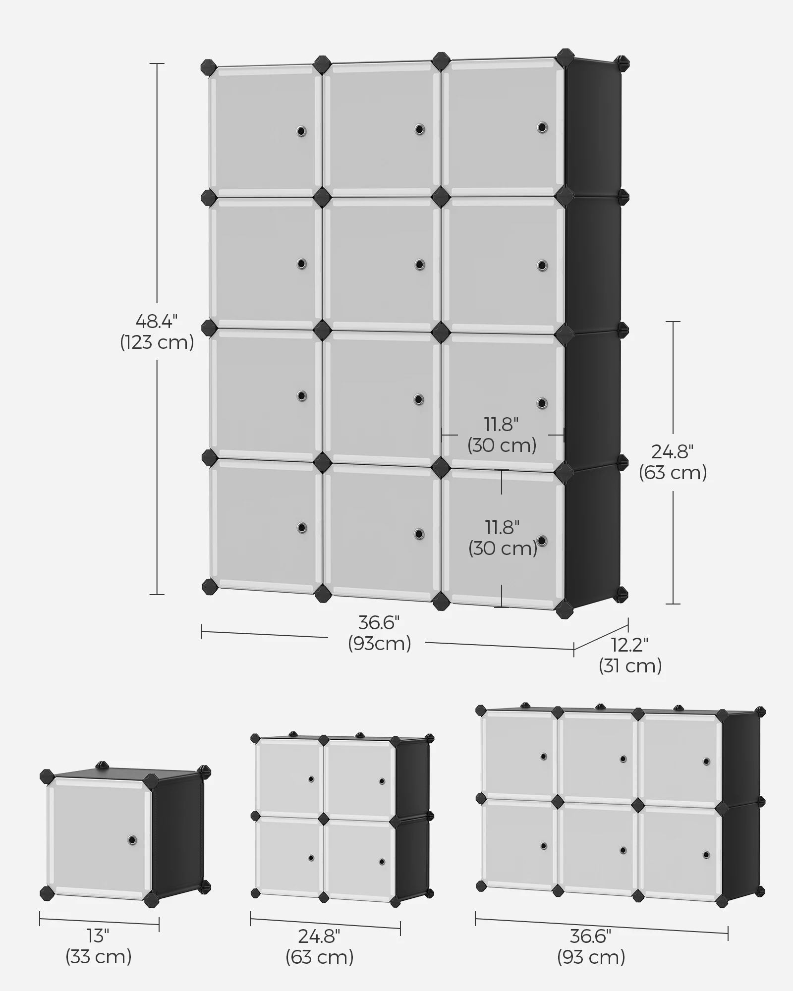 SONGMICS Cube Storage Organizer, Set of 12 Plastic Cubes, Closet Storage Shelves, DIY Plastic Closet Cabinet, Modular Bookcase