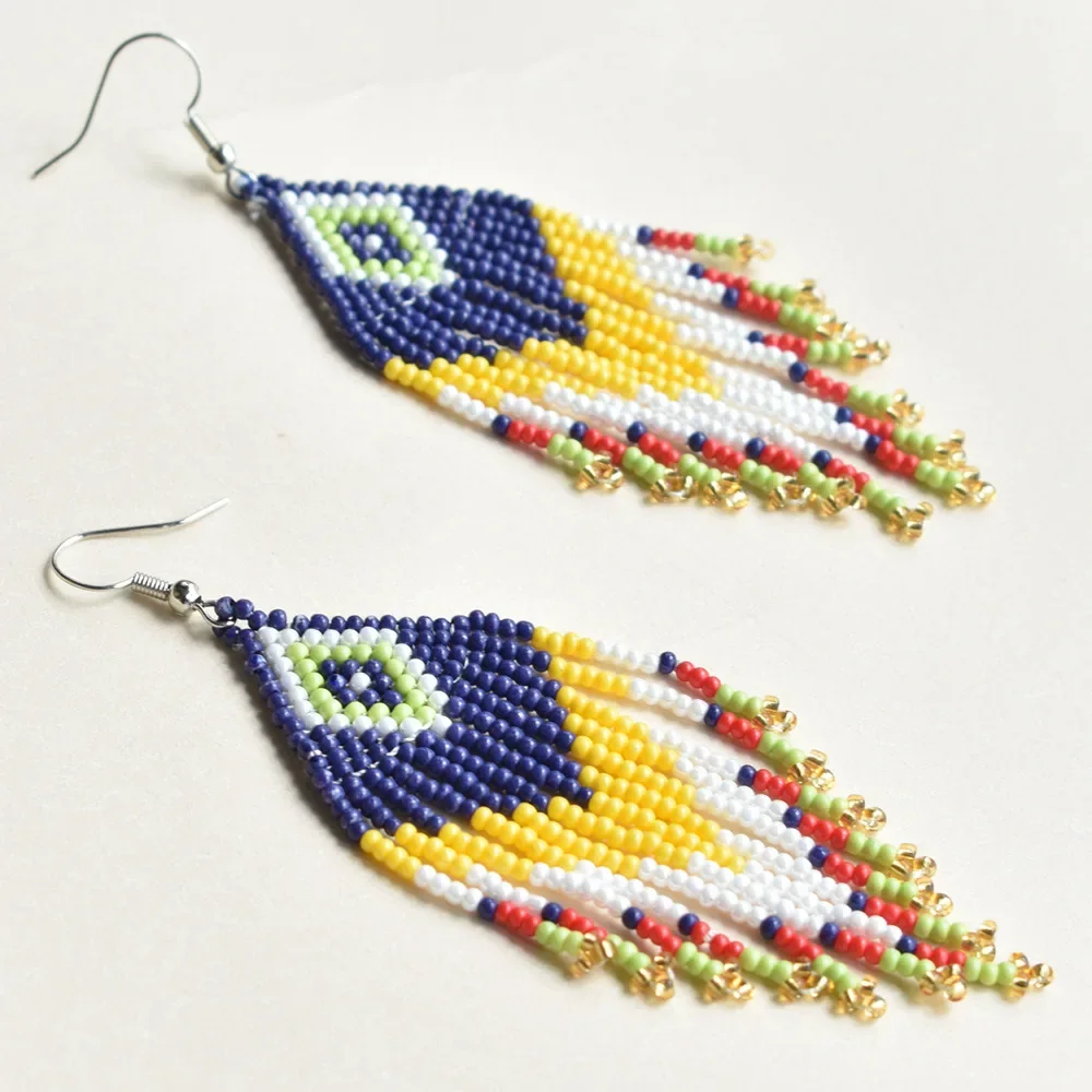 Fringe Earrings  Hand beading  Bohemia  fashion  Landscape painting  sun  fresh  Versatile  geometry  alloy  ma'am  Rice Bead Ea