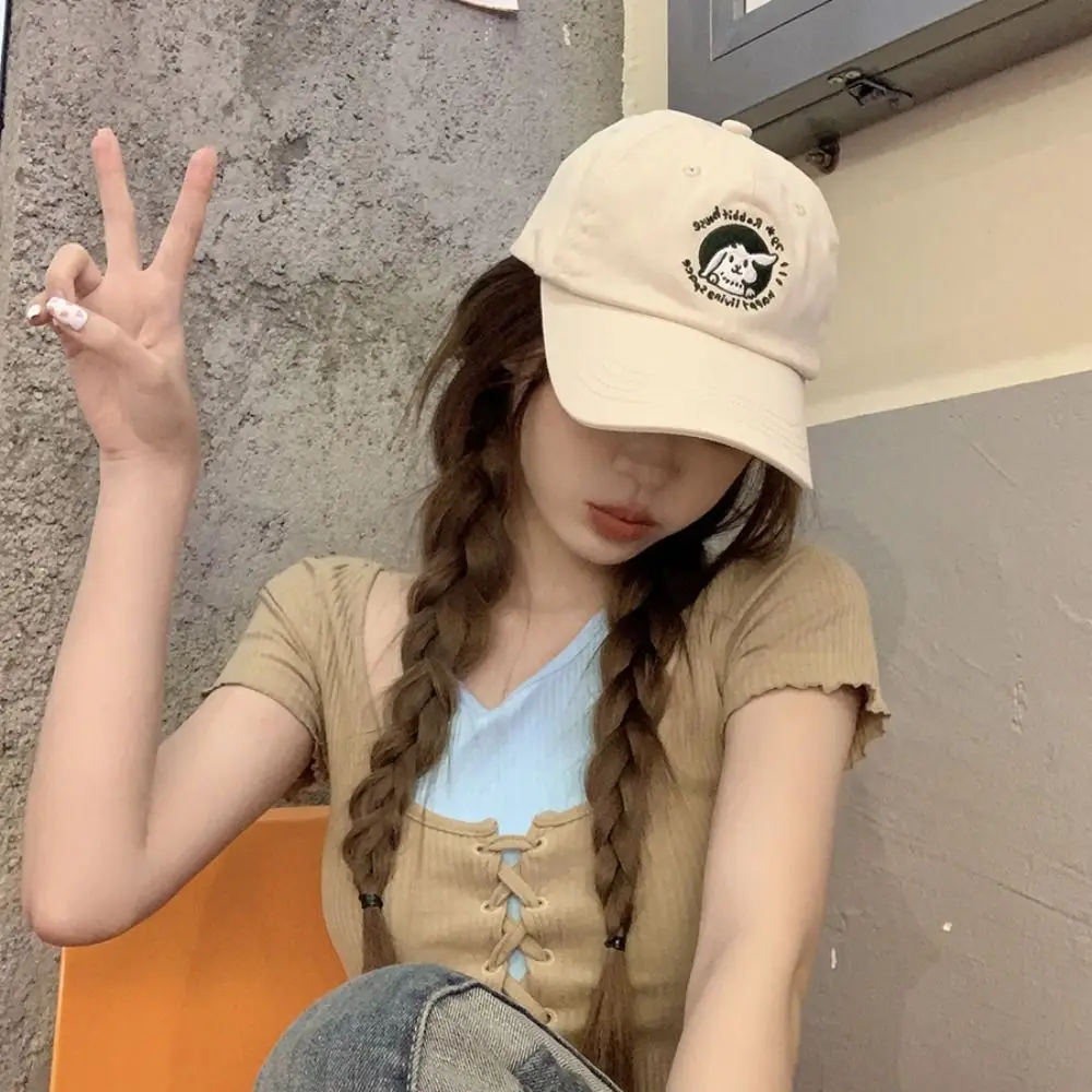 أزياء قابل للتعديل أرنب قبعة بيسبول الكورية التطريز خمر قبعة بيسبول القطن عارضة المراهقين قبعة في الهواء الطلق #3