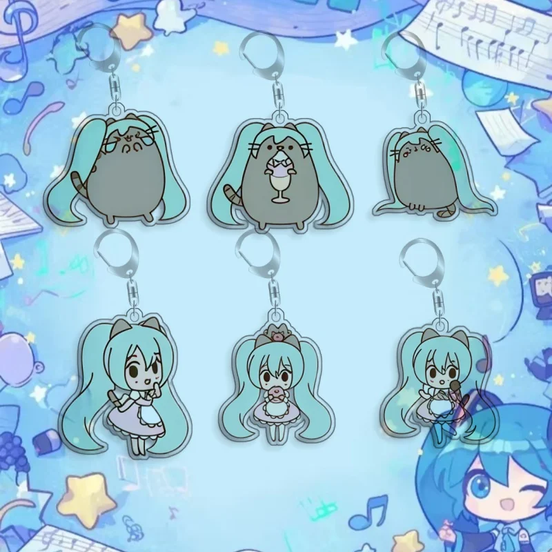 Llavero Acrílico Hecho a Mano de Hatsune Miku, Kasane Teto y Pusheen, Colgante Lindo para Mochila, Regalo para Fans del Juego, Adornos de 5cm