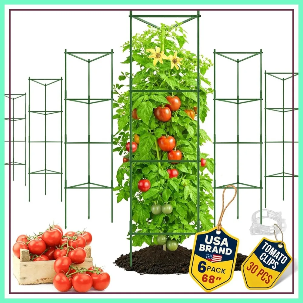 

68" Extra Tall Tomato Cages - Trellis Stakes for Vegetables & Climbing Plants - 6 Pack for Garden, Pots, Raised Beds