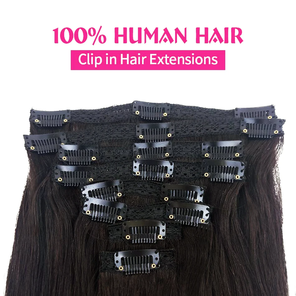 Clip nelle estensioni dei capelli veri capelli umani 120G nero naturale 100% Remy Clip per capelli umani nelle estensioni morbida e setosa dritta per le donne