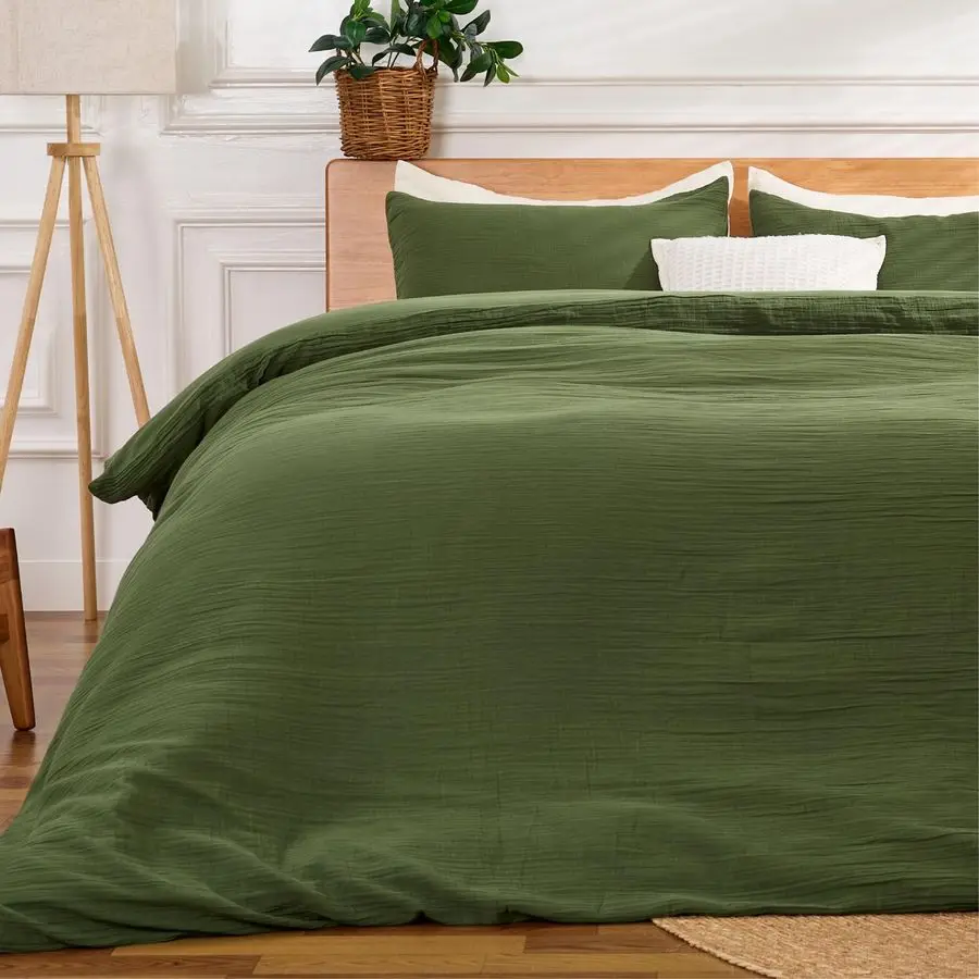

Green Duvet Cover Queen Size, 100 Sandwashed Cotton Soft Queen Duvet Cover Set 3 Pieces with Zipper Clousre amp Corner Buttons G