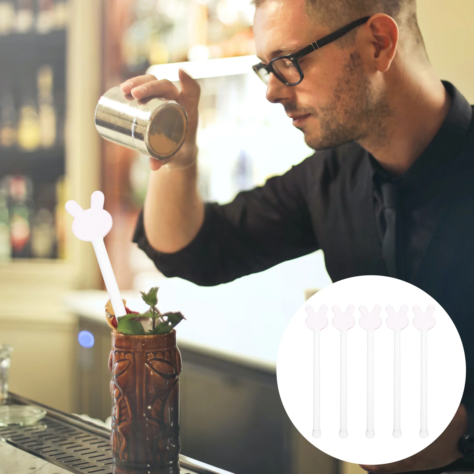 

5 Pcs Glass Stirring Sticks Unique Design Reusable for Drinks Juices Coffee Milk Tea Cocktails Party Supplies Gifts