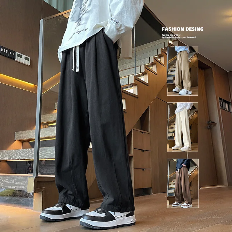 Korean Men's Twill Texture Pure Cotton Japanese Casual Pants Spring New Straight Loose Trendy Brand