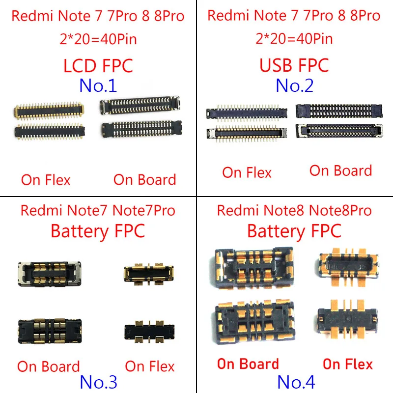 2pcs 40Pin LCD Display FPC Connector on Motherboard for Xiaomi Redmi Note 7 8 Note 7 Note 8 Pro Battery USB Charging Dock Port