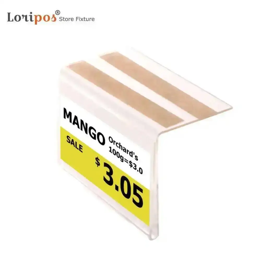 Plastic Merchandise Price Talker Sign Label Display Data Strips PVC Clip Holder on Shelf Rack with Adhesive Tape