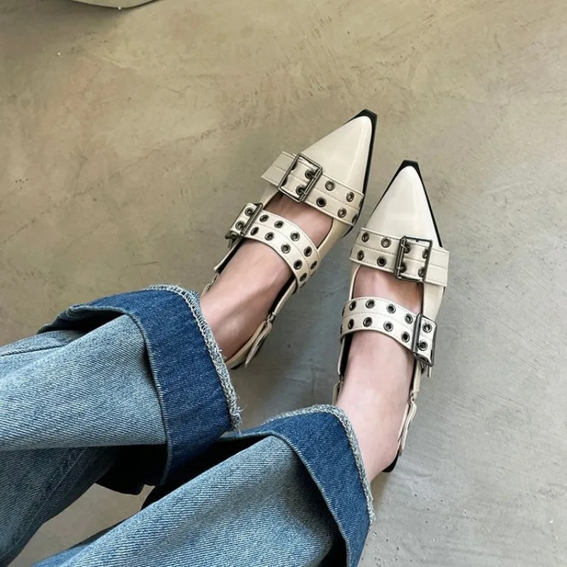 Pointy Mary Jane Shoes for Women 2023 Summer Model with Skirt Small Leather Shoes Retro Chunky Single Shoes for Women