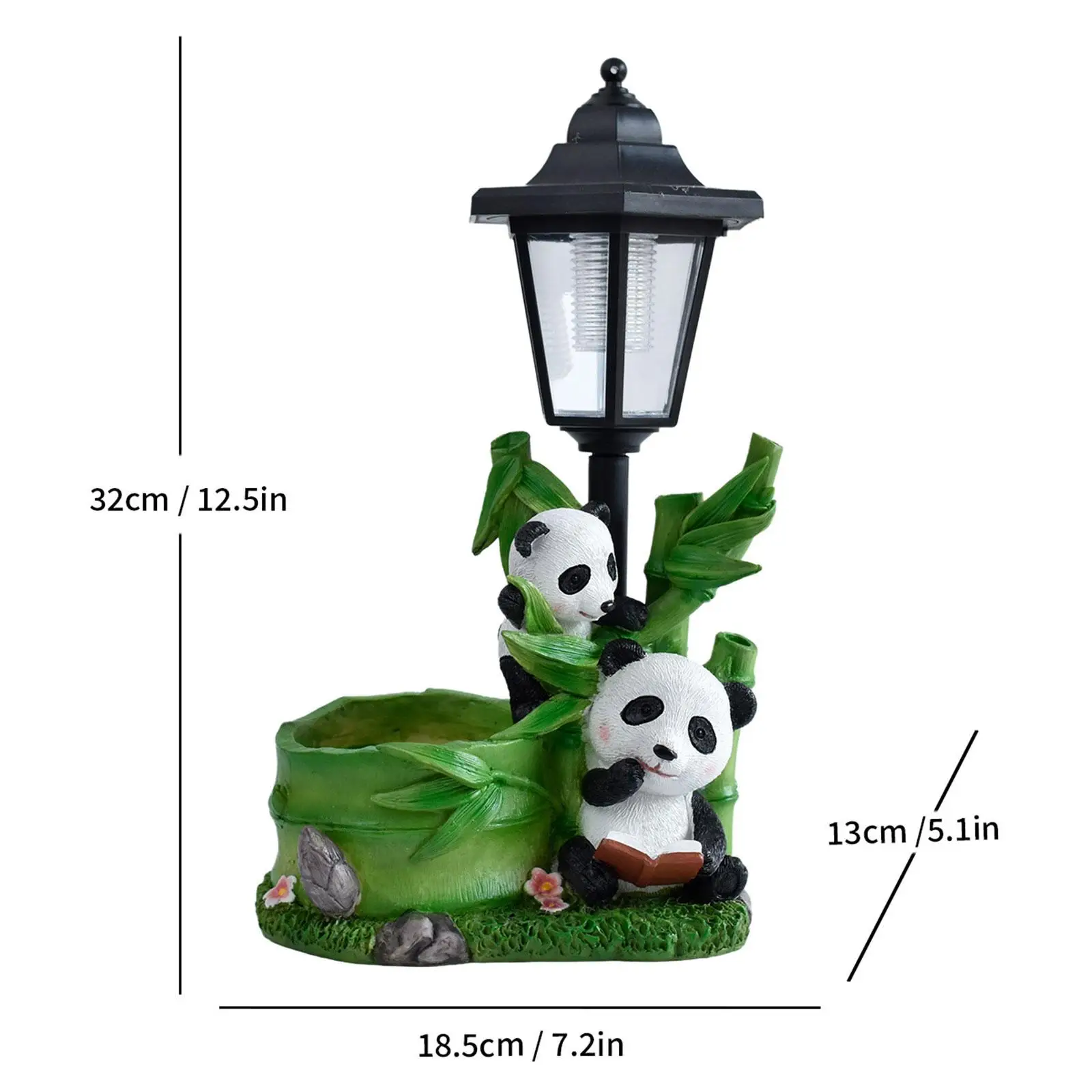 Panda Figurine with Solar Powered Light Weatherproof 7.3x5x12.6inch Lovely Multipurpose for Flower Bed Decor Outdoor Decoration view 6