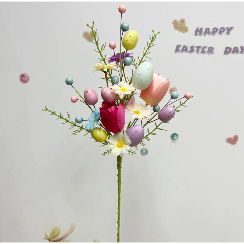 Easter Eggs Bouquets Home Decor Colorful Artificial Egg Tulip Flower Branch Fake Daisy Diy Easter Decoration Festival Supplies