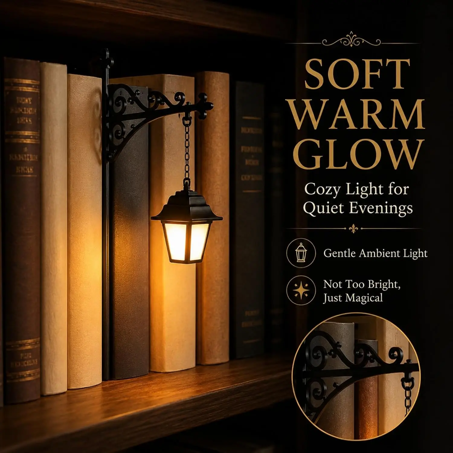 Magic Library Lantern Multifunctional Decorative Bookshelf Lighting Vintage Bookcase Lamp for Studious Home Room Ornament (A)