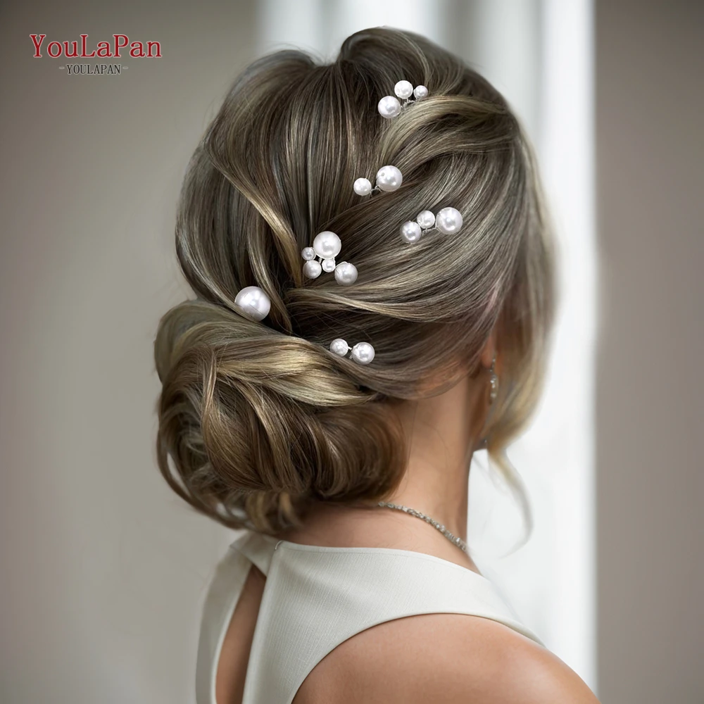 YouLaPan horquilla en forma de U para mujer, Tiara nupcial de perlas de Color blanco, accesorios para el cabello, adornos de diseño de peinado de boda, HP733