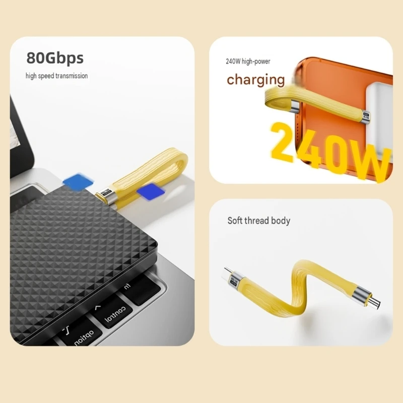 80Gbps Type C Data Cable with 240W Charging, 16K at 60Hz Video Support, Host Mode, and Portable Holder K1KF