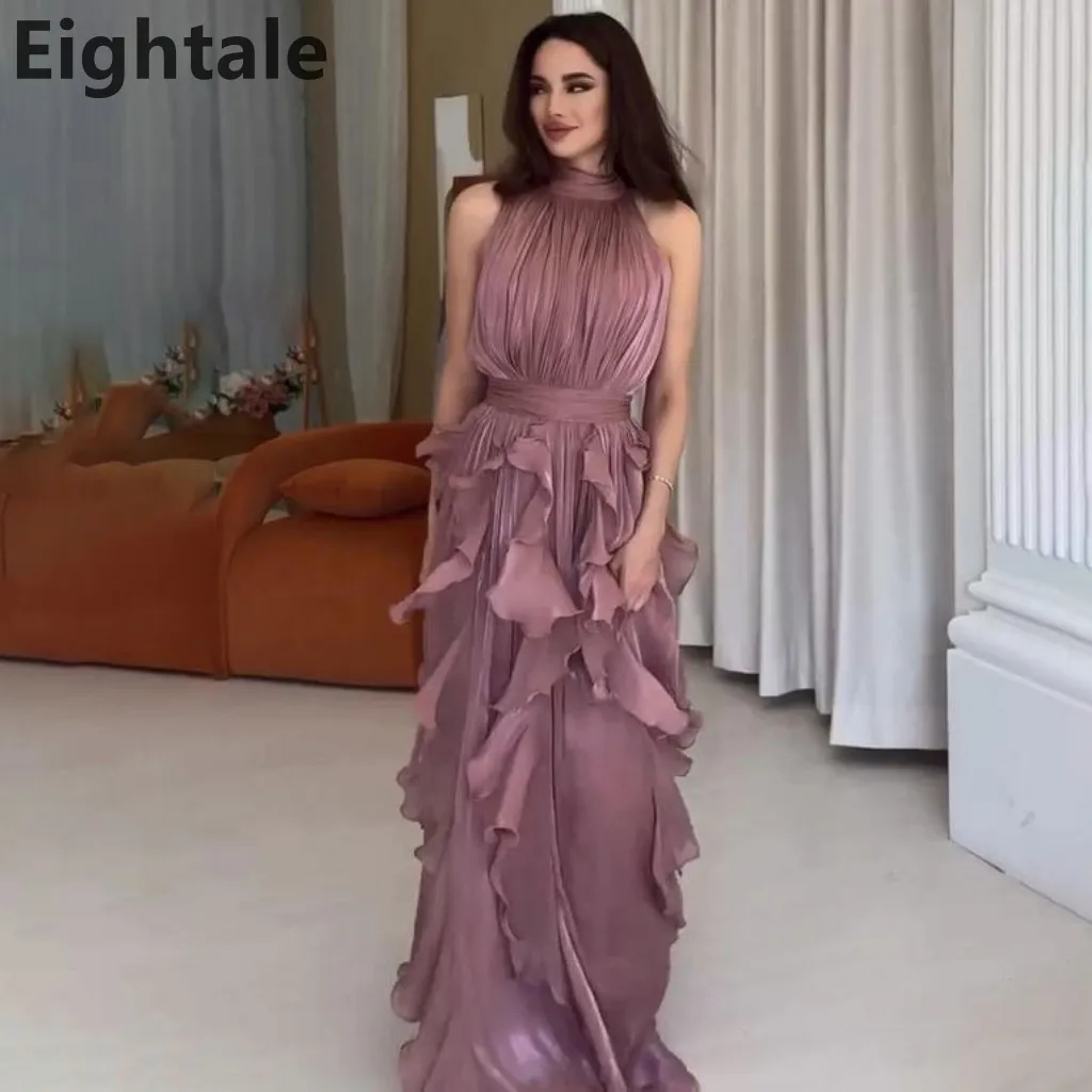 

Eightale 2025 с бретелькой на шее, румяно-розовое вечернее платье макси с оборками, свадебное вечернее платье для выпускного вечера, вечернее платье в Дубае по индивидуальному заказу