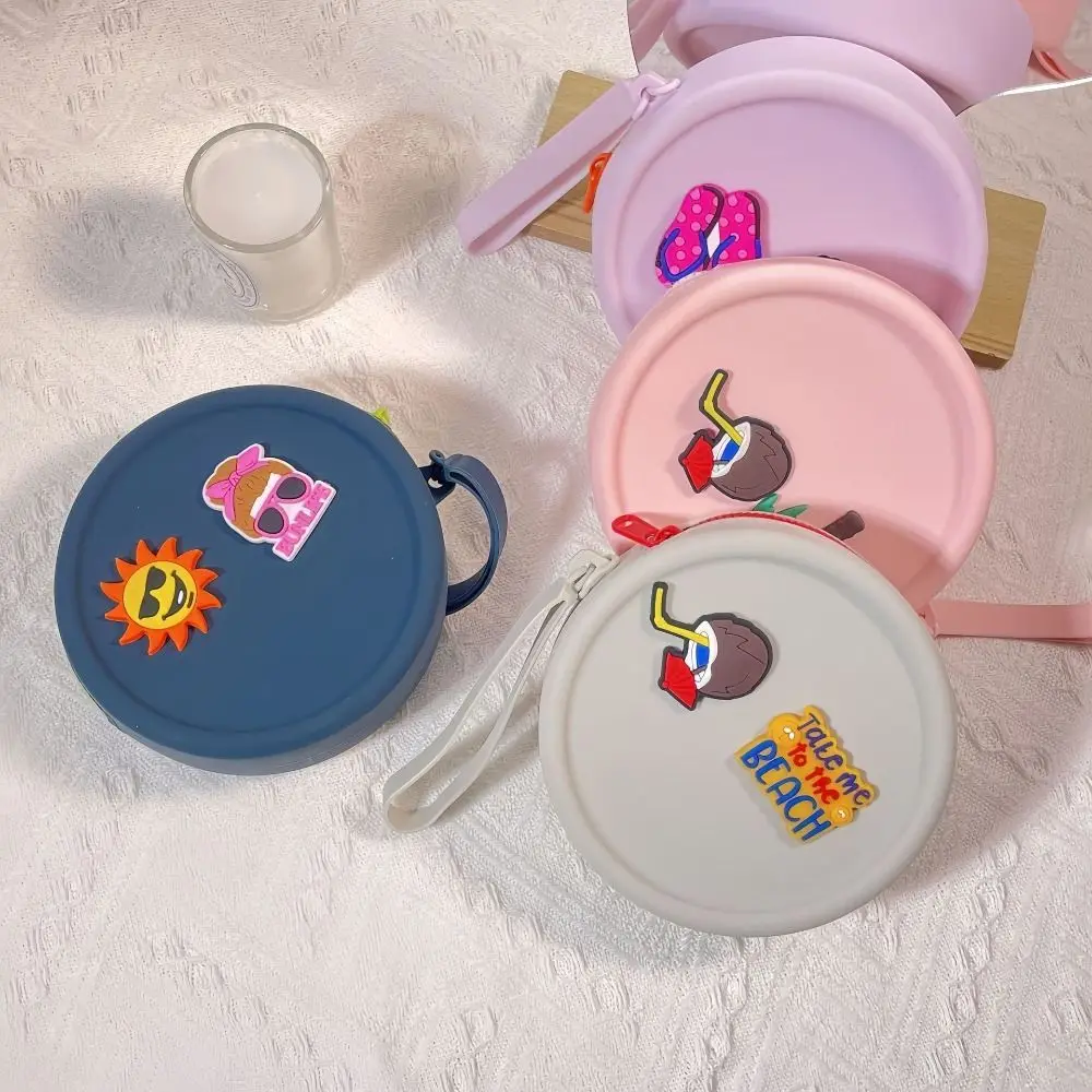 

Cute Waterproof Silicone Coin Purse Zipper Lightweight Cosmetic Bag Multifunction Round Earphone Organizer Bag Women
