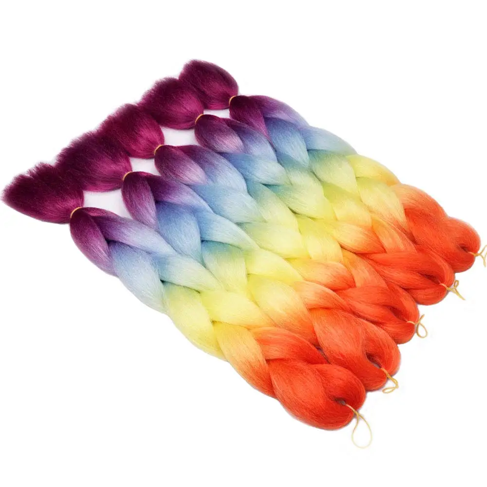 Syntetyczne doczepy do włosów 24-calowe warkocze Ombre Jumbo na szydełkowe warkocze Twist Box Rainbow Colorful Kanekalon Halloween